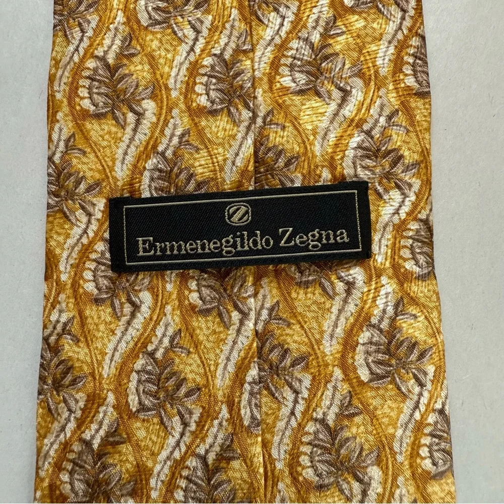 Ermenegildo‎ Zegna Silk Tie Gold Floral Made in Italy